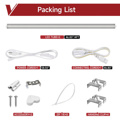 VShape 2 Pack LED Grow Light 4FT, 5000K Full Spectrum, 84W(2 x 42W), Linkable Growing Lamp Fixture, T8 Grow Lights for Indoor Plants, Seed Starting, Vegetables