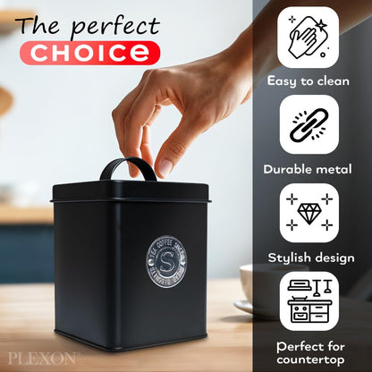 Plexon Canisters Sets for the Kitchen, Kitchen Canisters for Countertop Set of 3, Canister Sets with Lids and Copper Labels, Black