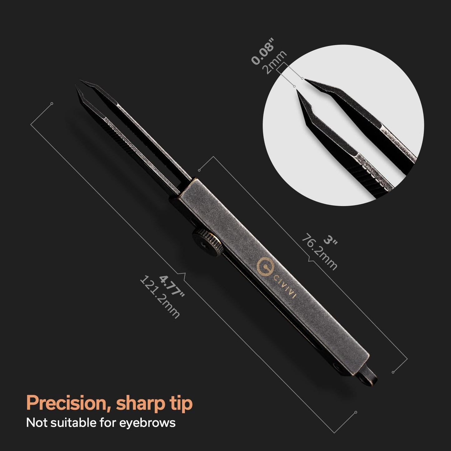 CIVIVI Precision Tweezers for Splinters, Retractable Keychain Tweezers for Men Women EDC Carry, Tac-N-Tweeze Tweezers with Leather Sheath Designed By Bob Terzuola C19062B-A