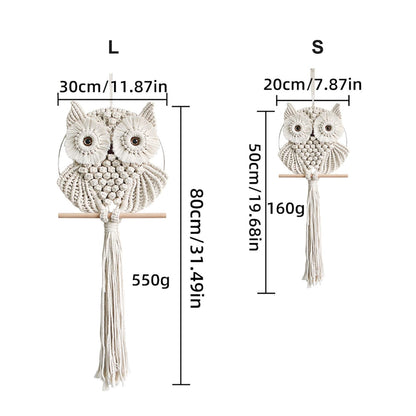 Achart Owl Macrame Wall Hanging-Hand Woven Boho Tapestry-Macrame Wall Decor -Owl Decor for Bedroom, Living Room, Nursery (Beige, L&S)