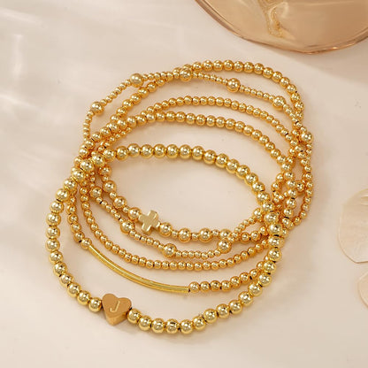 14K Gold Cross Beaded Initial Bracelet Stack for Women,Dainty Stretch Gold Plated Letter “J” Stackable Bracelets Bohemian Layered Prom Party Accessories Jewelry Gift Friendship