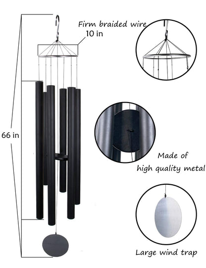 Afirst 66" Extra Large Wind Chimes, Deep Tone Wind Chimes Outdoor with 6 Metal Tubes, Memorial Wind Chime for Patio Balcony Garden Home Decor