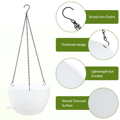 WOUSIWER Self Watering Hanging Planters, 2 Pack 12'' Plastic Pots with Drainage Holes & Reservoir Tray (White) | Indoor & Outdoor Use for Ferns, Ivy, Herbs, Succulents
