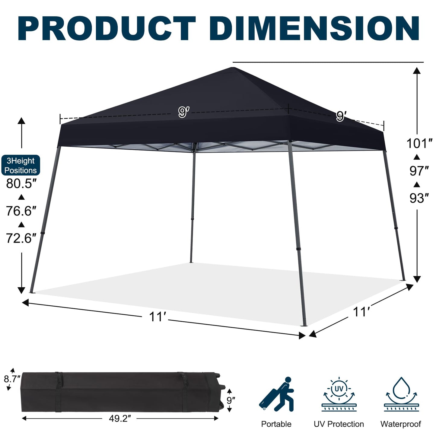 MASTERCANOPY Portable Pop Up Canopy Tent with Large Base (11x11,Black)