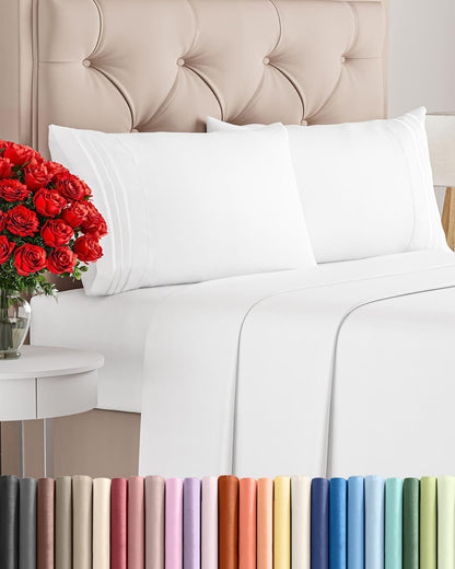 Queen Size 4 Piece Sheet Set - Comfy Breathable & Cooling Bed Sheets Set - Hotel Luxury Bedding for Women, Men, Kids, Teens, Boys & Girls - Deep Pockets, Ultra-Soft, Wrinkle Free - Oeko-Tex - White