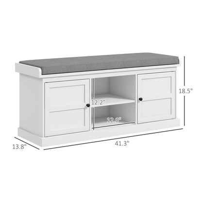 HOMCOM Shoe Bench with Cushion, Storage Bench for Entryway with Padded Seat, 2 Cabinets and Adjustable Shelf for Hallway, Living Room, Bedroom, White