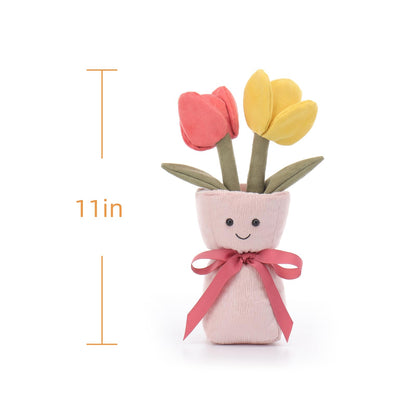 Apricot Lamb Romantic Tulip Vase Stuffed Animals for Kids, Soft Cute Plush Toys for Baby Girl and Boy, 11 Inches