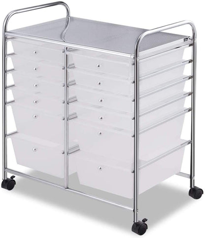 Moccha 12-Drawer Rolling Storage Cart - Under Desk Storage Drawers with wheels for Craft Art Supply Paper Salon, Scrapbook Paper Tools, Mobile Utility Cart for Classroom, Clear