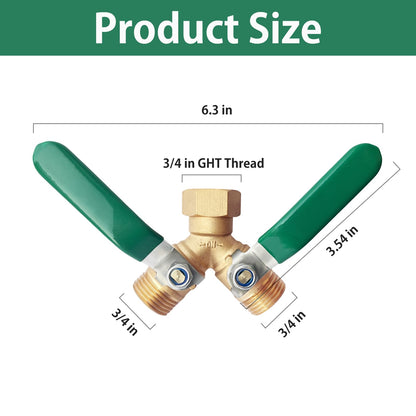 Brass Garden Hose Splitter, Water Hose Splitter 2 Way Heavy Duty with Stainless Steel Extension Handles, Hose Y Splitter 3/4” GHT Threads