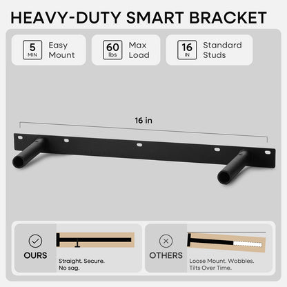 Homeforia Classic Walnut 24 inch Floating Shelf, High End Solid Real Wood Small 24inch Floating Shelves for Wall Mounted, 24in Floating Shelves, Heavy Duty Bracket, 24 X 6.5 X 1.75 inches, Set of 2