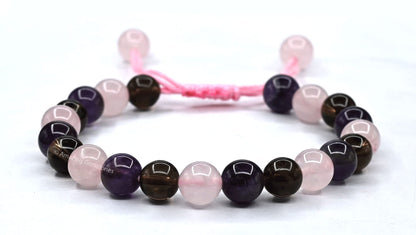 Amazing Gemstone Bracelet for Sleep Manifestation - Rose Quartz Smoky Quartz Amethyst Bracelet Set - Healing Calming Anxiety Stress Relief Gifts Pulseras Para Hombres Mujer Stocking Stuffers