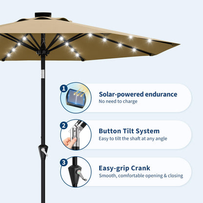 GarveeLife 10FT Patio Umbrella Outdoor, Table Umbrella with solar lights, 8 Sturdy Ribs UV Protection Waterproof for Garden, Pool, Deck (Tan)