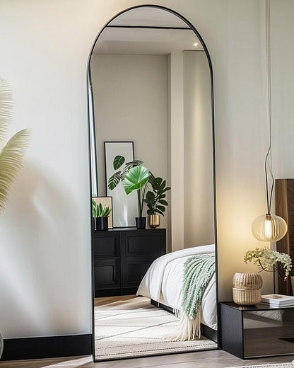 NEARBYSD 58"x18" Arched Full Length Mirror, Floor Mirror With Stand, Freestanding,Wall Mounted Hanging or Leaning Arched-Top Full Body Mirror for Bedroom, Dressing Room -Black