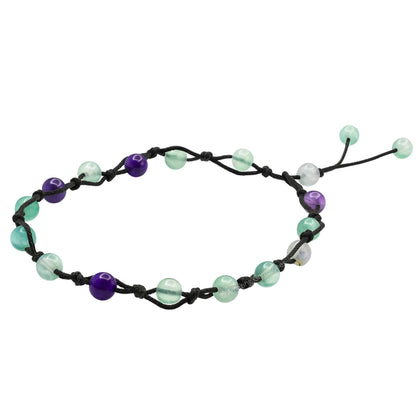 Amazing Gemstone Multi Fluorite Anklet Ankle Bracelets for Women - Waterproof Beaded Healing Crystal Anklets, Plus Size Chakra Gemstone Bead Anklet (Stretchy Adjustable - Hand Knotted)