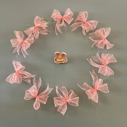 YMASELA Pink Bow Hanging Garlands (6.6ft X4strings) Sheer Chiffon Ribbon Bowknot Hanging Decorations Party Streamers for Wedding Bridal Shower, Girl Bow Theme Bachelorette Party Baby Shower Supplies