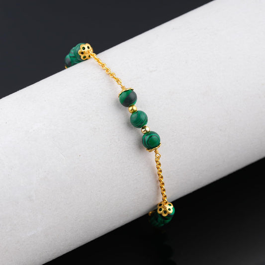 JEWEL OF ROCKS Stylish MALACHITE Bracelet, Handmade Craft, Beads Bracelet, Chakra Healing Bracelet, Gemstone Women Jewelry, Hypoallergenic Gold Plated Brass Bracelets 8" inch