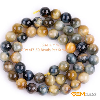 GEM-Inside Natural 8mm Dream Lace Gold Blue Tiger Eye Gemstone Loose Beads AAA Grade Crystal Energy Stone Power Beads for Jewelry Making 15"