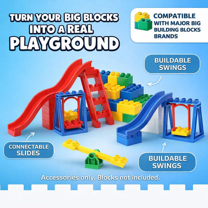 Liberty Imports 24 PCS Big Building Blocks Playground Set for Toddlers and Kids, Large Size DUPLO Compatible Construction Toy Bricks with Slides, Swings, Seesaw and Pipes Preschool Learning Playset