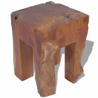 Gecheer Solid Teak Wood Stool, Handmade Rustic Style Footrest Side Table with Stable Legs, 11.8x11.8x15.7 Inches, for Living Room Bedroom