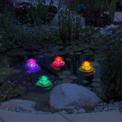 Larekook 2 Pack Solar Lotus Pond Lights, Floating Color Changing Lotus Flower Pool Lights Led Waterproof Outdoor Swimming Pool Pond Submersible Lights