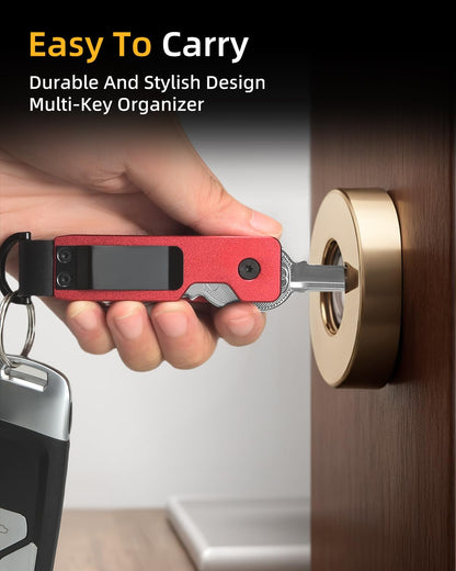 KIEIYI Carbon Fiber Keychain Organizer, Key Ring Holder for 2-6 Keys, Car Key Accessories (Aluminum Alloy Red)