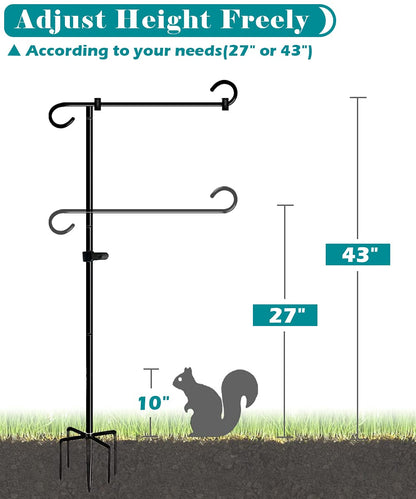 Koutemie 49 Inch Extra Tall Garden Flag Stand Holder Pole with 5 Prong Bases for 12 x 18 Outside Fall Yard Flags Décor, Matte Black & 2 Packs