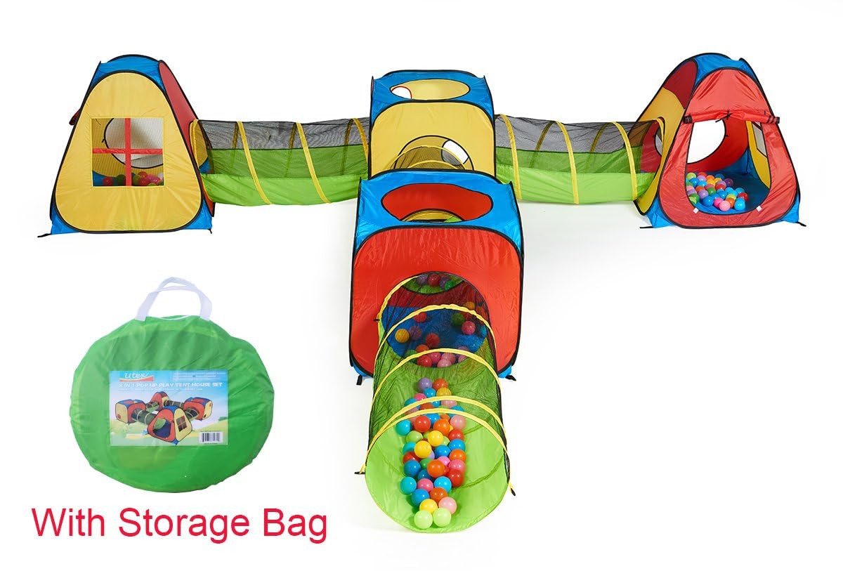 UTEX 8 in 1 Pop Up Children Play Tent House with 4 Tunnel, 4 Tents for Boys, Girls, Babies and Toddlers for Indoor and Outdoor Use