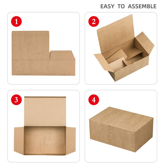 Frantis Brown Gift Boxes 9.45x6.5x4 Inches 10 Pack， Paper Gift Box with Lids for Bridesmaid Gifts, Birthday, Party, Christmas，Wedding, Crafting Cupcake Boxes, With 66 FT Twine