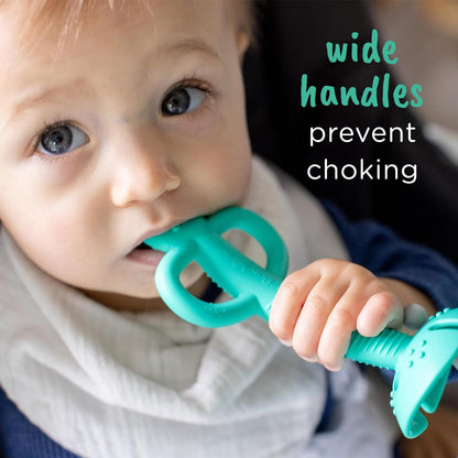 Busy Baby Teething Spoon - 2-in-1 Teether and Training Spoon for Self Feeding, Dishwasher Safe, BPA Free, Food Grade Silicone (Spearmint)