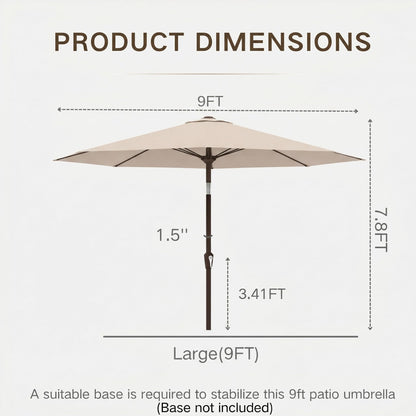 Kingdura 9FT Outdoor Patio Umbrella, Market Table Umbrella with Push Button Tilt and Crank, 8 Sturdy Fiberglass Ribs, UV Protection for Pool, Lawn, Deck, Backyard, Garden (Beige)