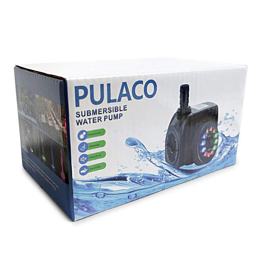 PULACO 160GPH Small Fountain Pump, 10Watt Submersible Pump with Automatic Color Changing LED Light and 3.3 ft Tubing for Water Feature, Outdoor Pond, Aquarium fish tanks