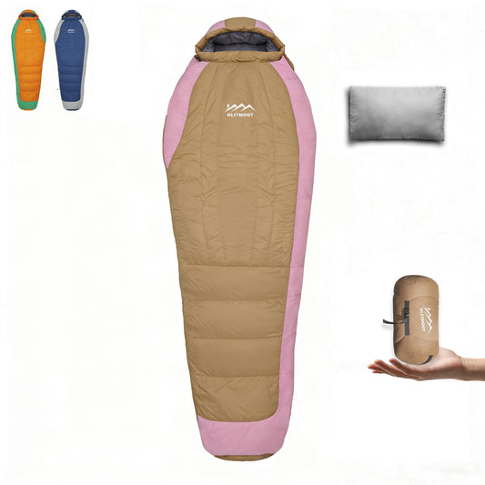 HLITMOUT Down Sleeping Bag for Backpacking with Pillow,15°F 32°F 45°F Ultralight Compact Mummy Sleeping Bag with 680FP Duck Down for Woman,Kids,Teens Camping and Hiking Outdoor
