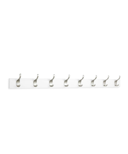 Amazon Basics Wall Mounted Modern Coat Rack for Entryway and Bedroom with Versatile Storage Hooks, Rectangular, 8-Hook, White