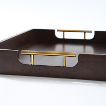 Joy&Grace Ottoman Tray for Living Room, Large Acacia Wooden Serving Tray with Handles for Coffee Table, Breakfast in Bed, Food Dinner, Decorative Tray (Sleek Brown, 16.7" x 12.8" x 2")