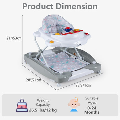 INFANS Baby Walker, 5 in 1 Behind Walker Learning Seated Rocker Bouncer with Removable Music Tray, Adjustable Height, Washable Seat Cushion, Foldable Activity Center for Toddlers (Light Gray)