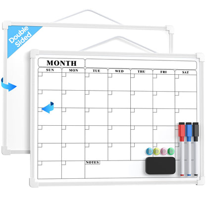 MaxGear Monthly Calendar Dry Erase Board for Wall, 16"x12" Small Hanging Double-Sided White Board, Portable Whiteboard for Planning, Drawing, Memo, to Do List, School, Home, Kitchen, Office