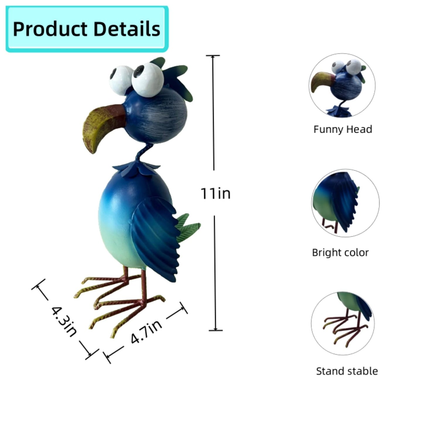 YAOHUA Metal Flamingo Yard Decor Garden Statue Outdoor Art Blue Flamingos Christmas Decorations Sculptures for Patio Backyard Porch Lawn Ornaments Unique Gifts