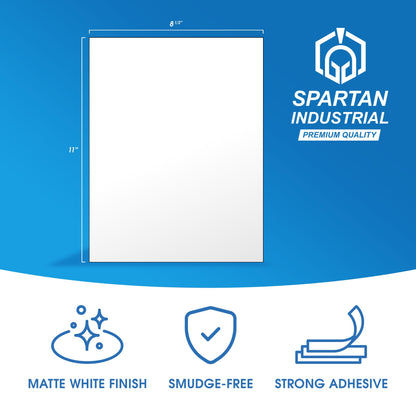 8.5" X 11" Matte White Full Sheet Labels (100 Sheets, 100 Stickers) Printable Sticker Paper for Laser & Inkjet Printers - Spartan Industrial Template R026