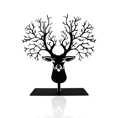 DASIMAT Metal Deer with Tree Antlers Table Top Decor, Tabletop Deer Christmas Decor, Wildlife Decorations, Rustic Woodland Accent, Nature Artwork, Living Room Bookshelf Decor