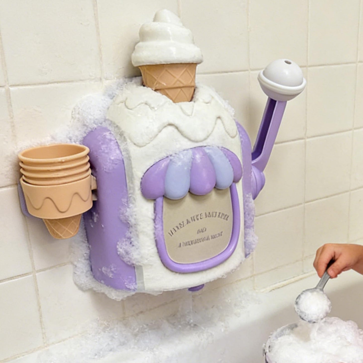Bath Play Toy - Ice Cream Educational Water Toy, Bubble Maker Fun Accessory, Sturdy Safe Material, Easy Clean Design, Promotes Sensory Learning, Kids Shower Pool Use 9.06x3.15x8.07 Inches