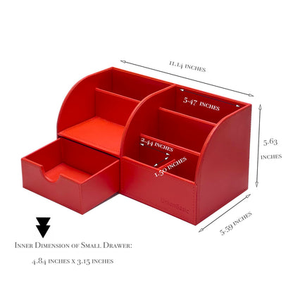 UnionBasic Desk Organizer - Multifunctional Leather Desktop Pen Holder Storage Box - Business Card/Pen/Pencil/Mobile Phone/Stationery Holder, Red