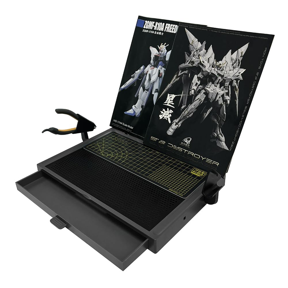 MWK-18 Model Assembly Gundam Model kitsTable Basic, Portable Model Building, Assembly, Cutting Worktable, Work Table with Movable Drawer, Dual Craft Cut Mat, Easy Folds for Storage