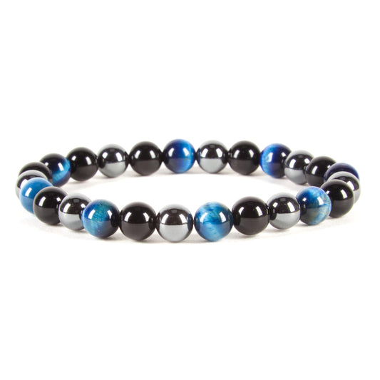 Cherry Tree Collection Triple Protection Blue Beaded Bracelet – Genuine 8mm Gemstone Stretch Bracelet for Men & Women – Handmade Crystal Bracelet - (Triple Protection Blue - S)