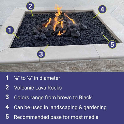 American Fire Products | Medium Lava Rock, 1/2" - 1" | Use in Fireplace, Fire Pit or Bowl | Outdoor & Indoor Volcanic Rock for Natural Gas or Propane Fires | Decorative Landscaping | 10 lb Bag