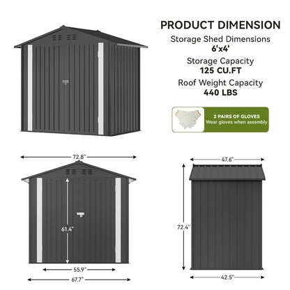 COMHOMA Shed Outdoor Storage Shed Metal,Lockable Doors Tool Sheds with Sloping Roof,Steel Garden Shed with Air Vent for Backyard,Patio,Lawn,Poolside(Grey,6'x4')