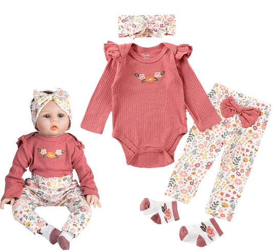 Pedolltree Reborn Baby Doll Clothes 22 inch Girl Outfit Accessories for 20-22 Inch Reborn Doll Baby Girl Doll Clothes 4pcs Set, Medium