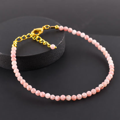 Natural Pink Opal Gemstone Micro Beads Dainty Bracelet Jewelry for Women, October Birthstone, Chakra Energy Crystals, 14k Gold Plated Chain 8 inch Adjustable