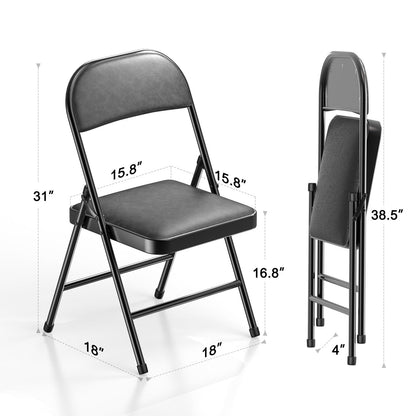 Nazhura 4 Pack Folding Chairs with Padded Cushion and Back, Khaki Metal Chairs with Comfortable Cushion and Durable Steel Frame for Home and Office, for Indoor and Outdoor Events (Black, 4 Pack)