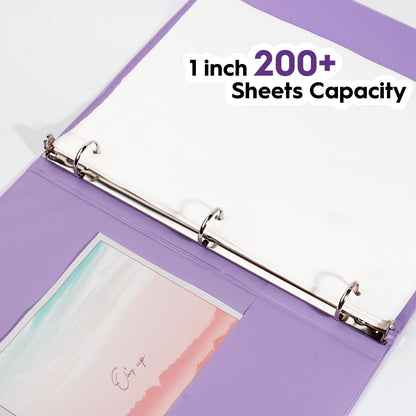 COMIX Standard 3 Ring Binder 1 inch with Clear View Cover, 1" Round Ring View Binder Holds 200 Sheets of US Letter Size Paper for School Office Supplies, 6 Pack (Pale Purple)