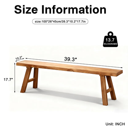 CANYIHB Front Entryway Bench Indoor Hallway Bedroom End of Bed Farm House Rustic Dining Table Vintage Narrow Noodle Bench Solid Wood (L 39.3″x10.2″W x 17.7″H)